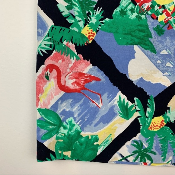 Talbots Skirt Tropical Flamingo Flowers Beach Hawaiian Sz 14 Vibrant Cotton - Picture 2 of 10